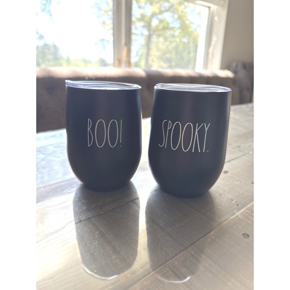 Rae Dunn Other - Rae Dunn Halloween Boo Spooky Matte Black Insulated Wine Tumbler Set of 2 Lids